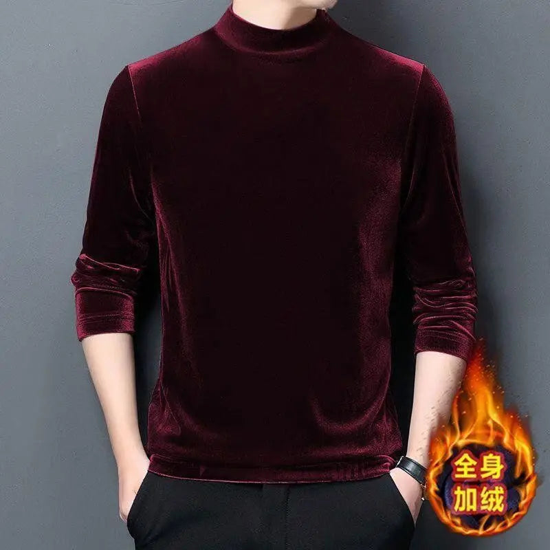 Men’s Velvet Half-Turtleneck Sweatshirt, Autumn Winter Printed Long Sleeve Pullover Top