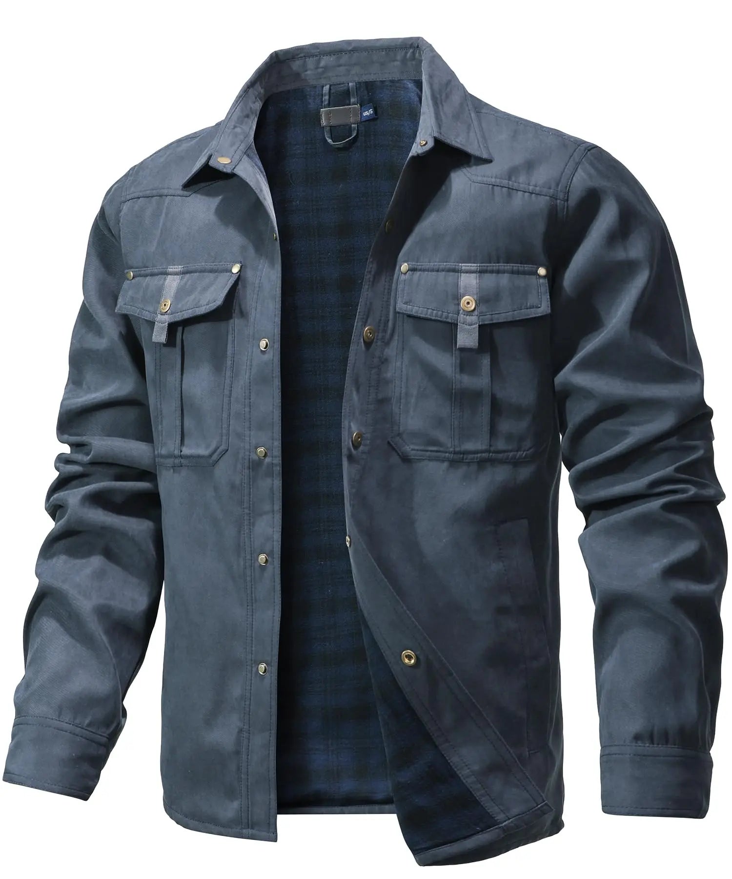 Men’s Flannel Lined Shacket Casual Snap Button Overshirt Western Cowboy Style Top