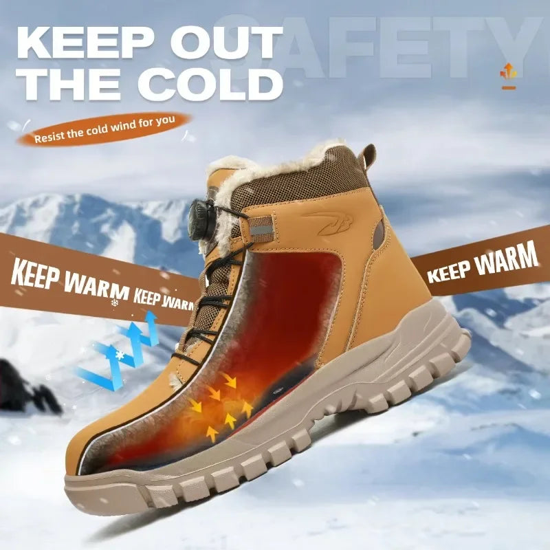 2024 Men’s Waterproof Steel Toe Work Boots Winter Safety Shoes Durable Ankle Labor Footwear