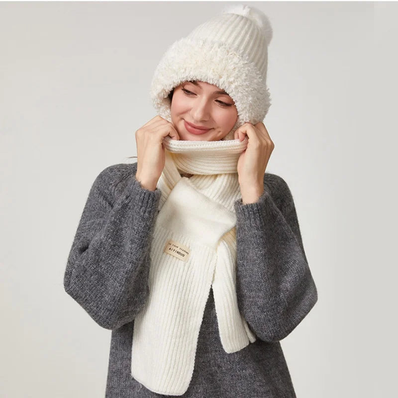 Women’s Winter Hat with Long Scarf – Fleece-Lined Warmth