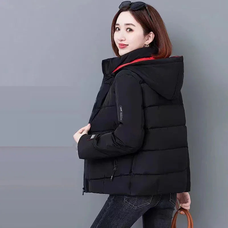 Women’s Thick Fleece Puffer Jacket, Hooded Short Down Parka Coat for Winter