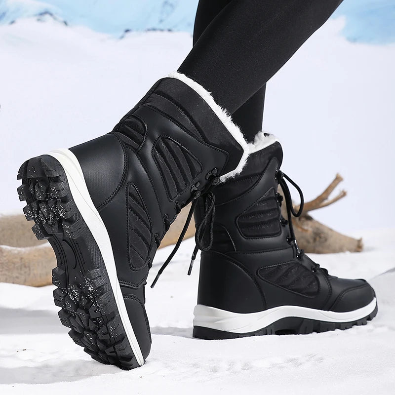 Women’s Winter Snow Boots, Waterproof Ankle High-Top Warm Cotton Outdoor Hiking Shoes