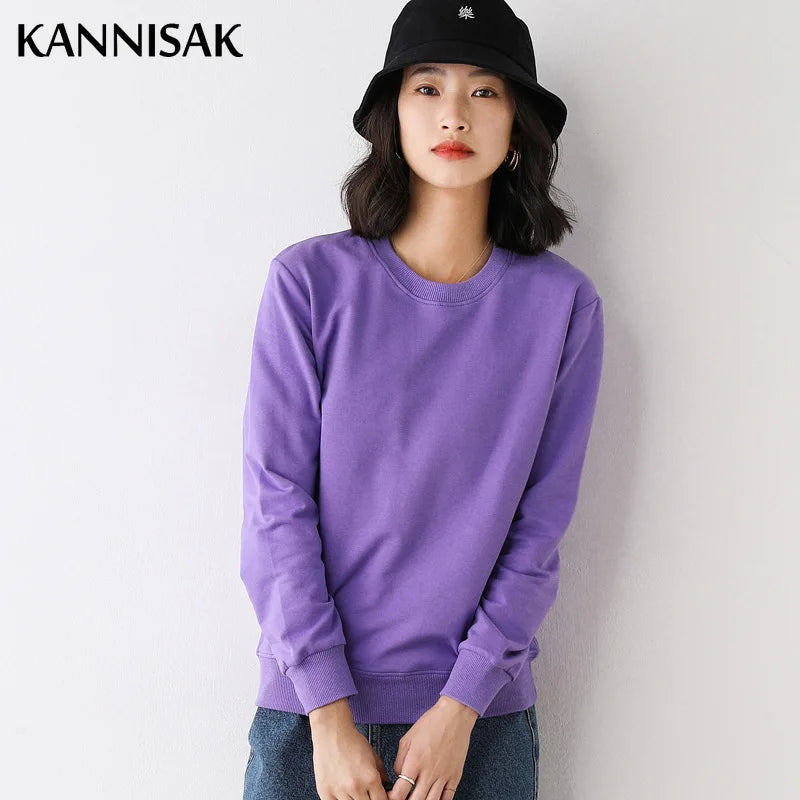 Women’s Style Cotton Sweatshirt, Loose O-Neck Pullover for Spring Autumn 2025