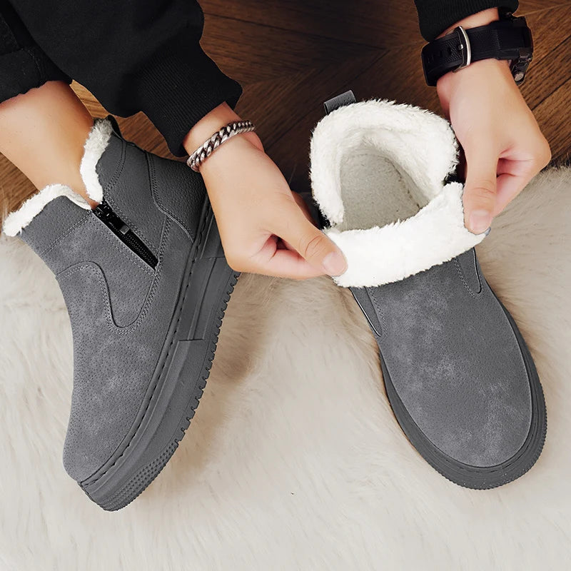 Men’s Winter Ankle Snow Boots Thick Sole Warm Outdoor High-Top Cotton Shoes