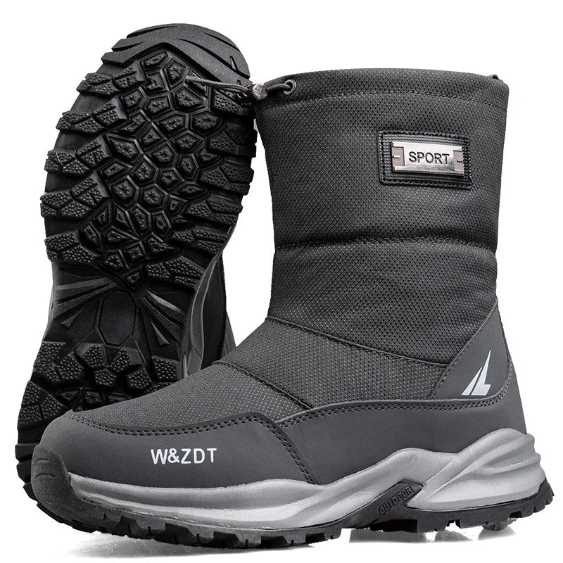 Men’s Winter High Boots, Zipper Snow Shoes Non-Slip Warm Velvet Outdoor Casual Footwear