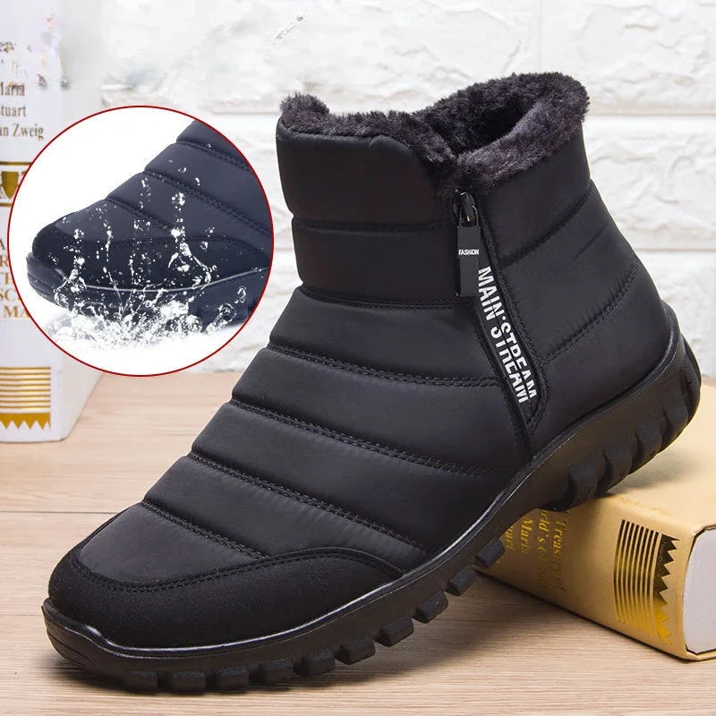 Men’s Winter Ankle Snow Boots, Waterproof Plush-Lined Non-Slip Casual Outdoor Shoes