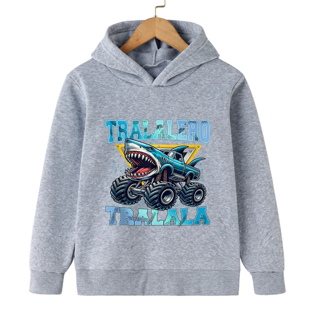 Kids’ Hooded Sweatshirt, Fun Italian Brainrot Character 2D Pullover for Autumn Winter