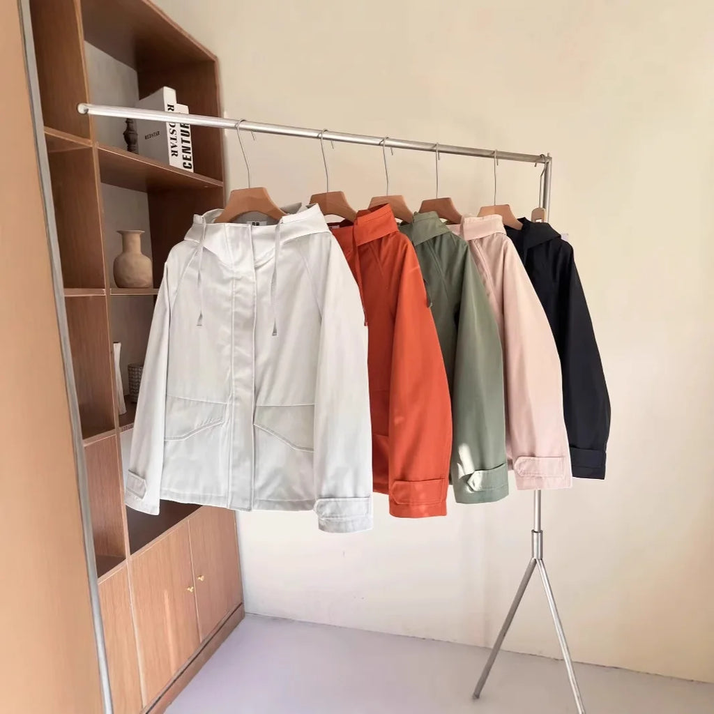 Women’s Red Hooded Jacket, Casual Windproof Waterproof Coat for 2025