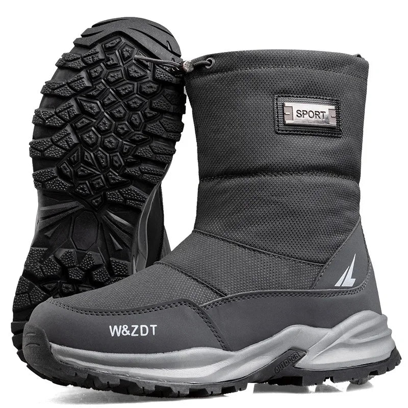 Men’s Winter High Boots, Zipper Snow Shoes Non-Slip Warm Velvet Outdoor Casual Footwear