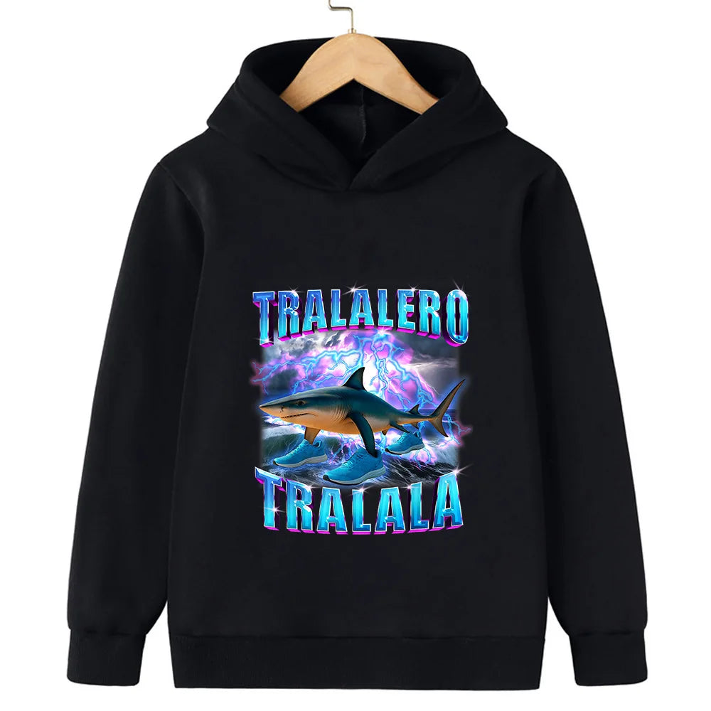 Kids’ Hooded Sweatshirt, Fun Italian Brainrot Character 2D Pullover for Autumn Winter