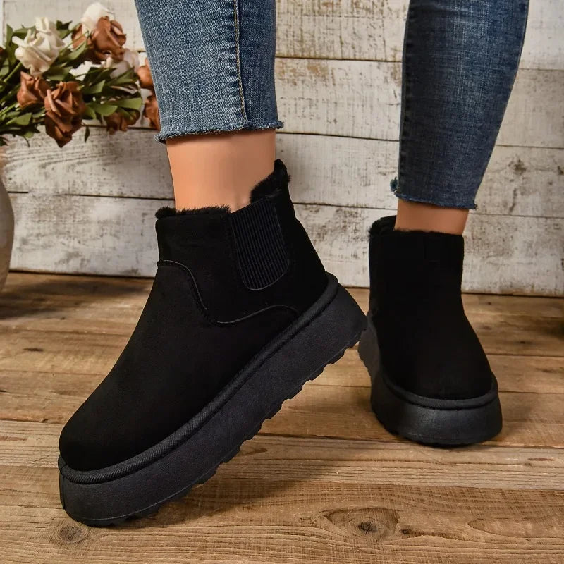 Winter Women Suede Ankle Snow Boots – Warm Plush Chelsea Platform Casual Shoes