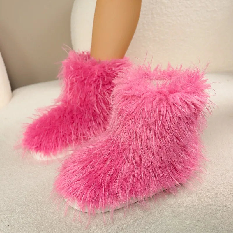 Women’s Winter Mid-Calf Snow Boots, Warm Fleece-Lined Faux Wool Cold-Proof Shoes