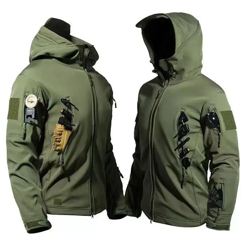 Men’s Winter Fleece Tactical Outdoor Jacket Hooded Warm Camping Hiking Hunting Coat