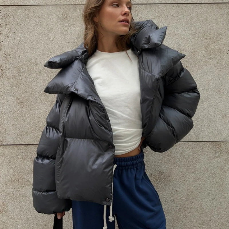 Women’s Vintage Cotton Puffer Jacket, Loose Quilted Parka Coat for Winter Office Wear
