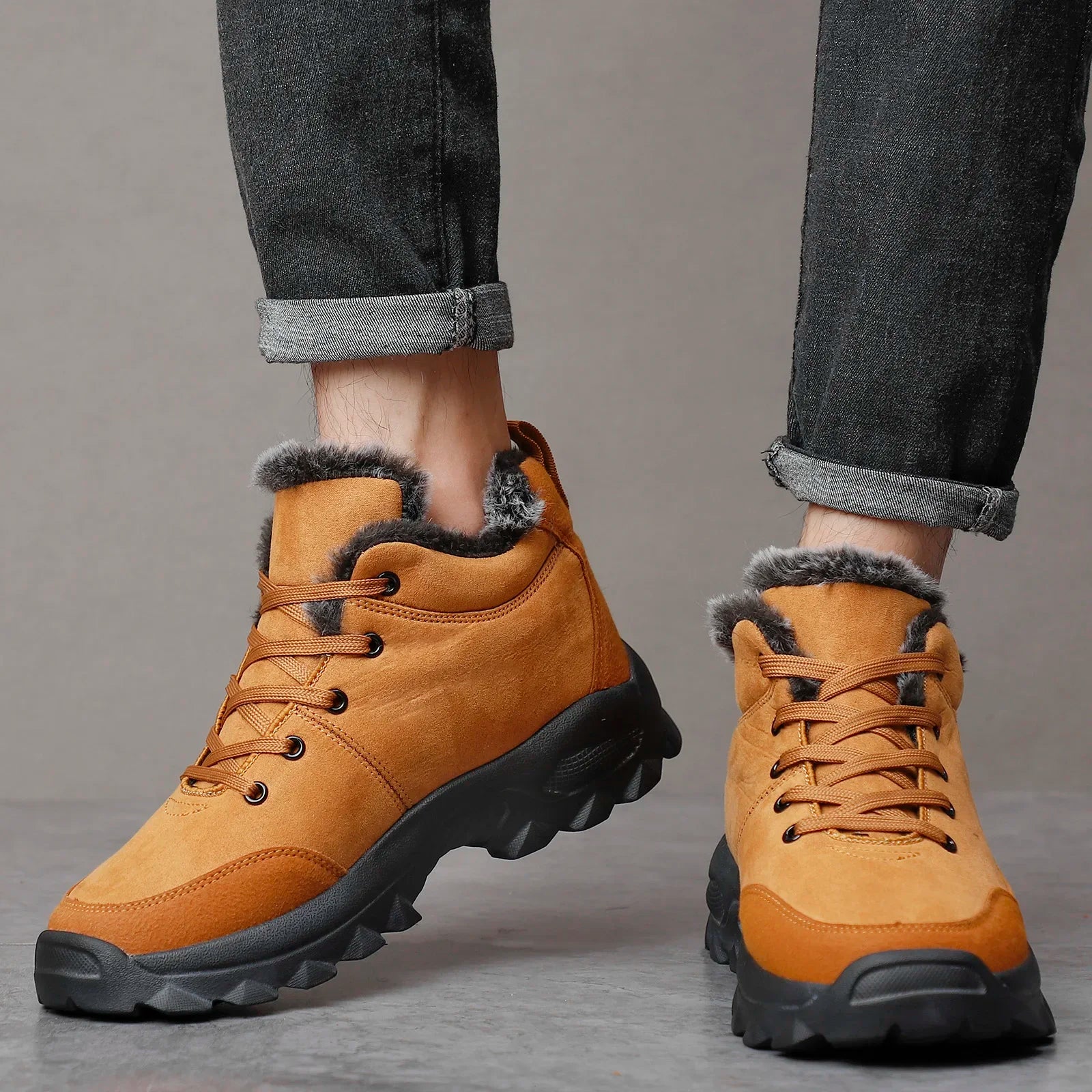 Men’s Winter Ankle Snow Boots Warm Fur Lined Outdoor Sneakers Casual Footwear