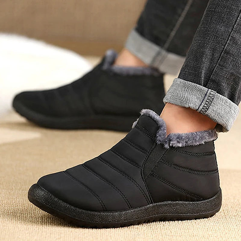 Men’s Winter Snow Boots Slip-On Plush Lined Waterproof Ankle Work Shoes