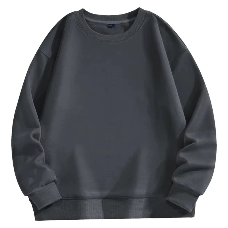 Trendy Unisex Round-Neck Sweatshirt, Solid Color, Comfortable Autumn Winter Hot-Selling Top