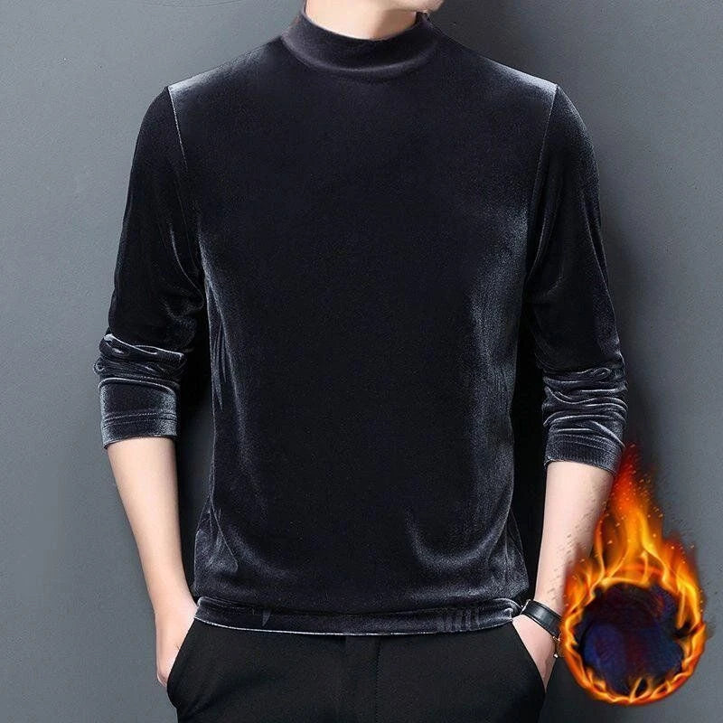 Men’s Velvet Half-Turtleneck Sweatshirt, Autumn Winter Printed Long Sleeve Pullover Top