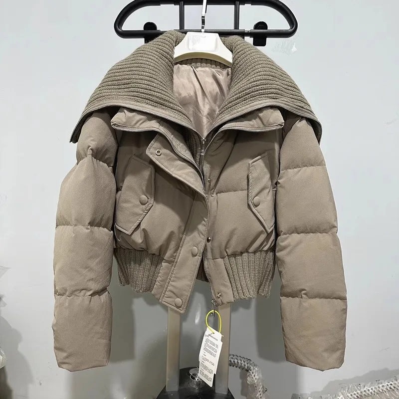 Women’s Short Down Jacket, High Waist Zipper Puffer Coat for Winter Casual Wear