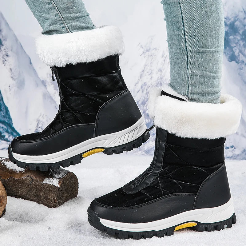 Women’s Winter Snow Boots, Thick-Soled Plush-Lined Waterproof High-Cut Outdoor Shoes