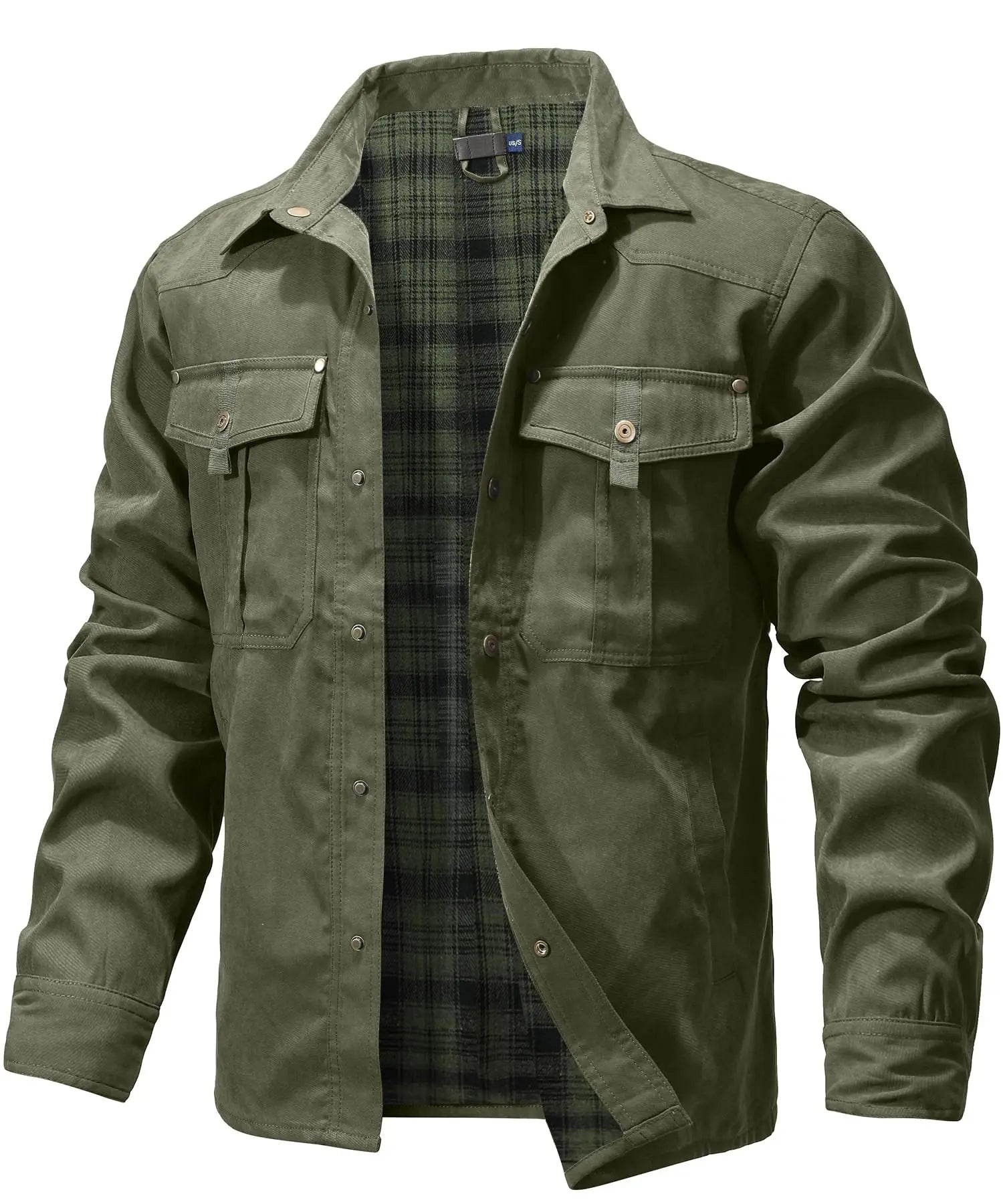 Men’s Flannel Lined Shacket Casual Snap Button Overshirt Western Cowboy Style Top