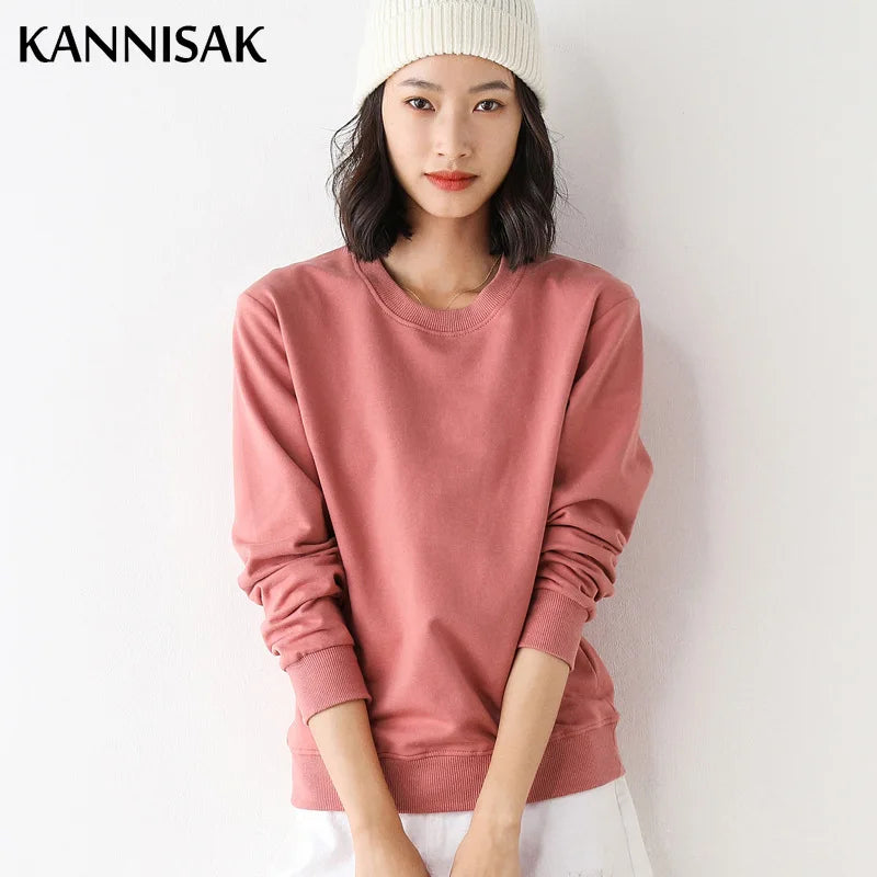 Women’s Style Cotton Sweatshirt, Loose O-Neck Pullover for Spring Autumn 2025