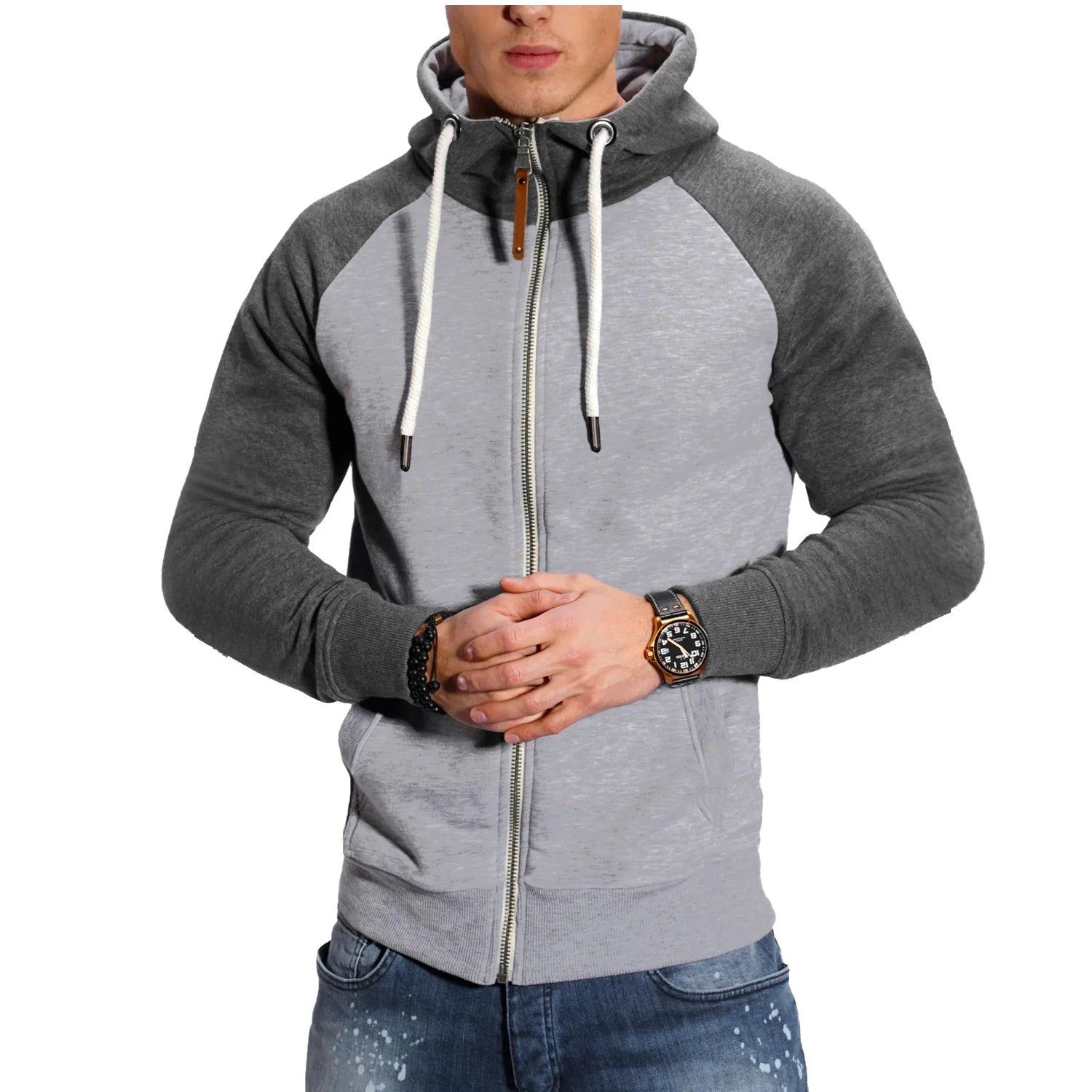 Men’s Hooded Zipper Sweatshirt, Long Sleeve Pullover High Neck Jacket Coat Black