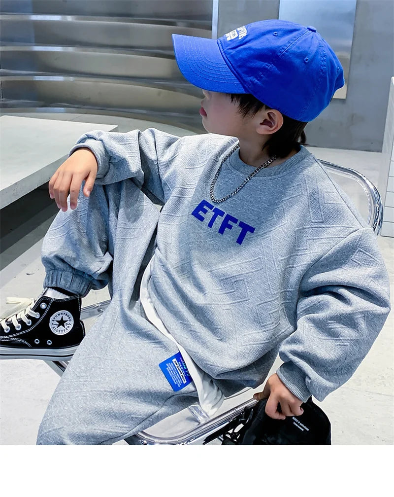 Boys 2-Piece Sweatshirt Set, Casual Autumn Spring Outfit with Top and Pants 2024