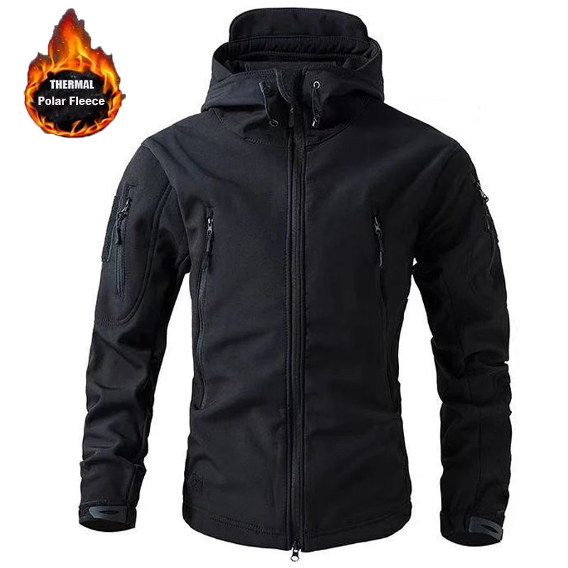 Men’s Winter Fleece Tactical Outdoor Jacket Hooded Warm Camping Hiking Hunting Coat