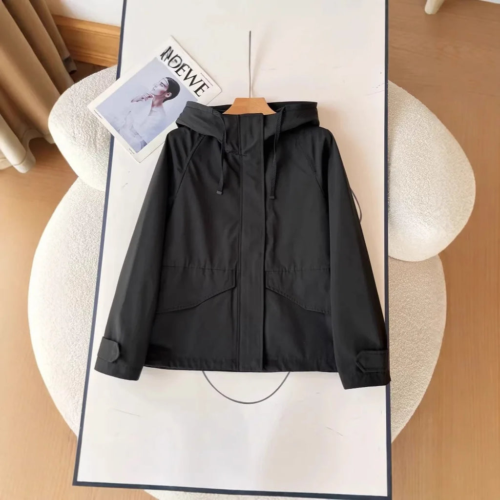 Women’s Red Hooded Jacket, Casual Windproof Waterproof Coat for 2025