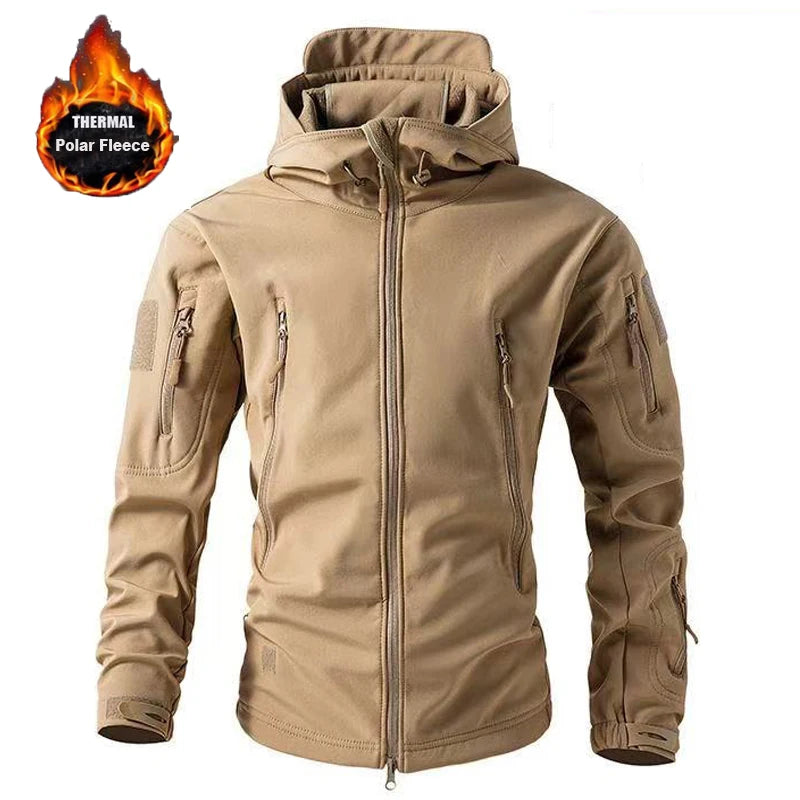 Men’s Winter Fleece Tactical Outdoor Jacket Hooded Warm Camping Hiking Hunting Coat