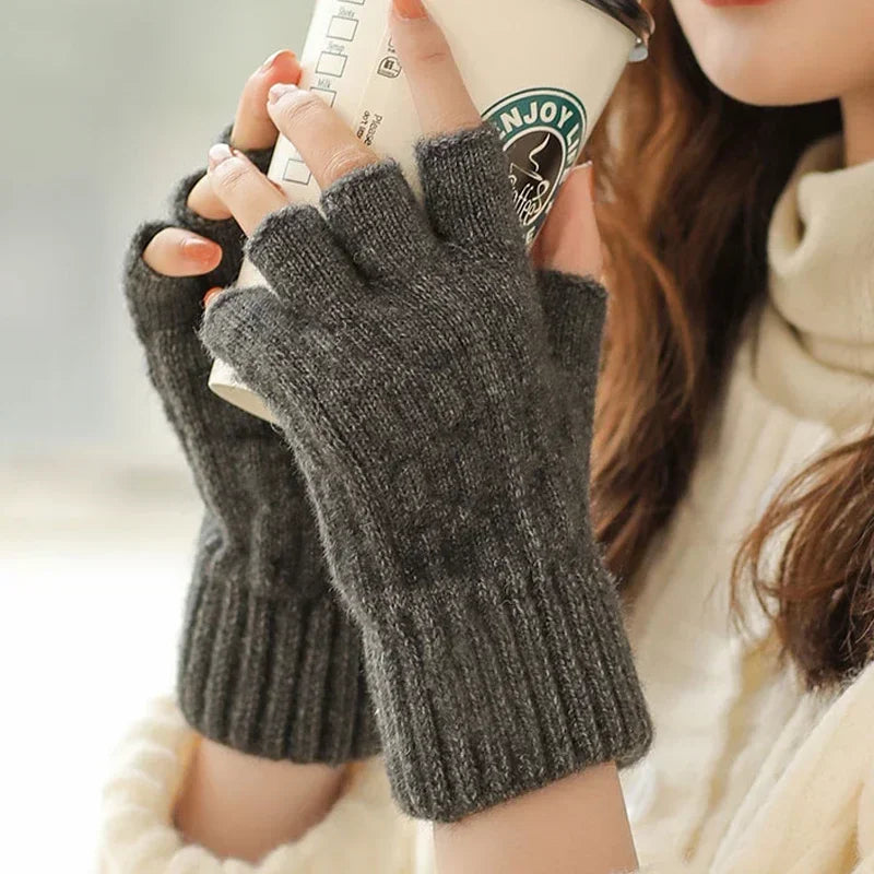 Half-Finger Winter Gloves for Men – Warm Knitted Driving & Cycling