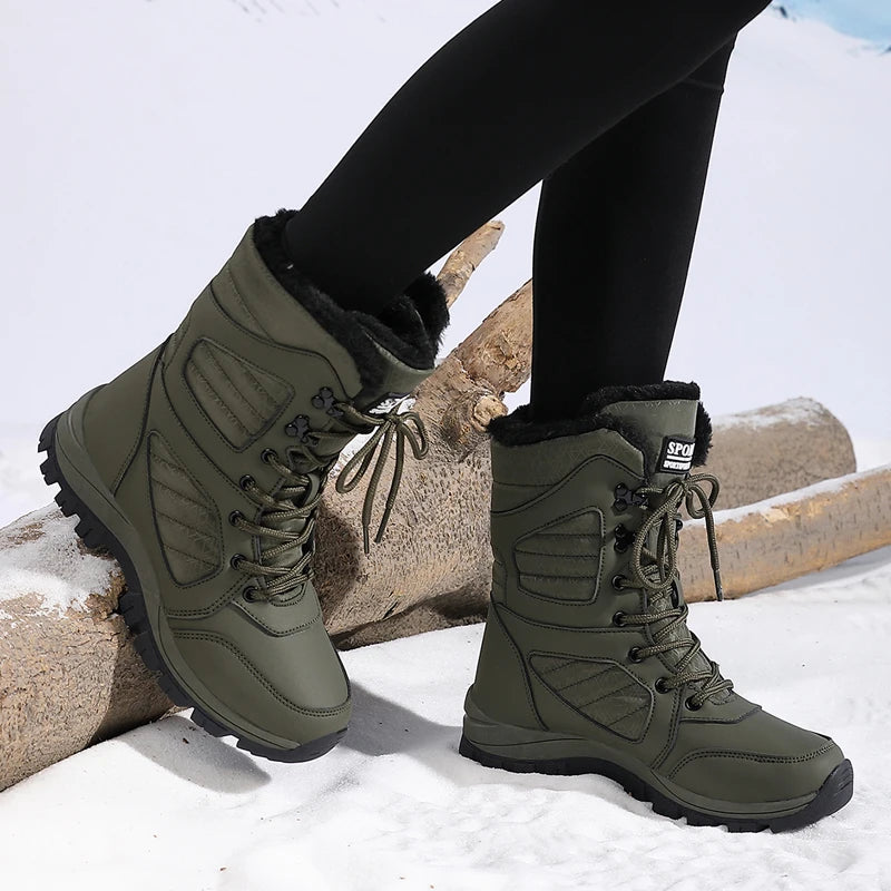 Women’s Winter Snow Boots, Waterproof Ankle High-Top Warm Cotton Outdoor Hiking Shoes