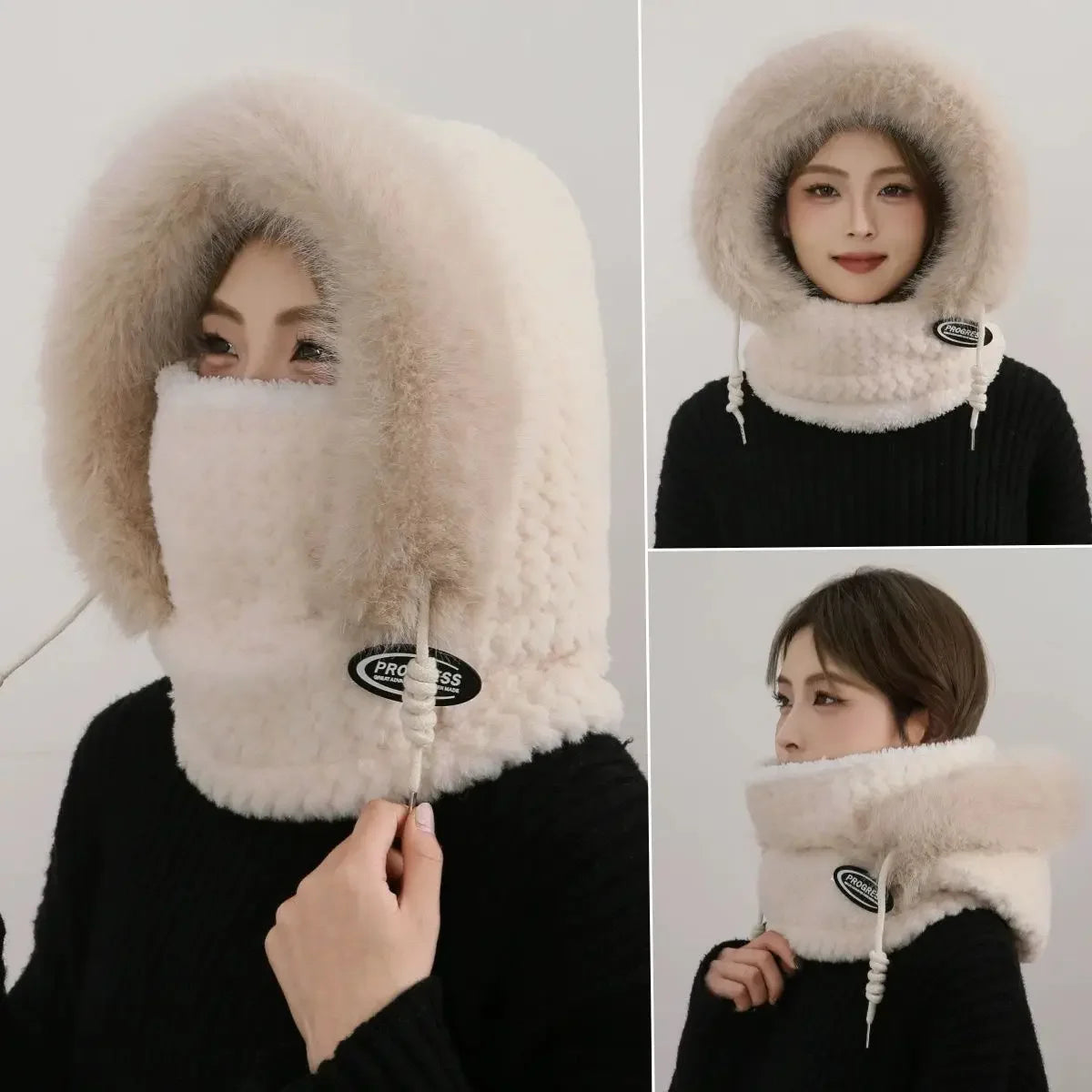 Women’s Winter Plush Hat with Hood, Scarf & Ear Protection