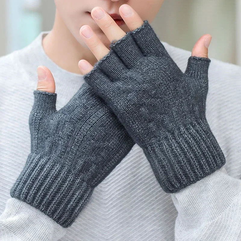 Half-Finger Winter Gloves for Men – Warm Knitted Driving & Cycling