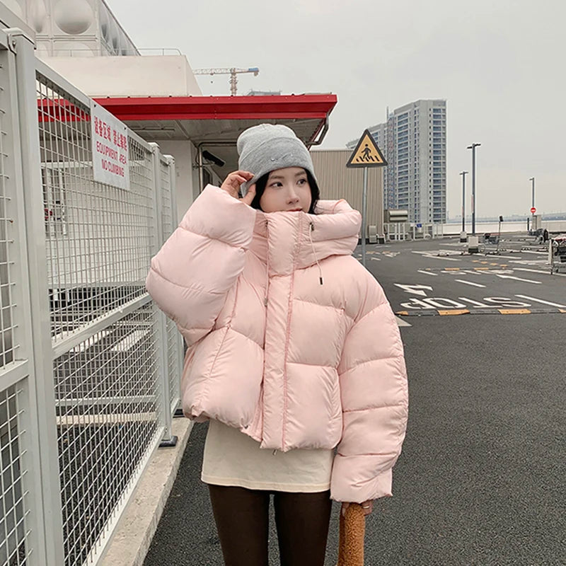 Women’s Hooded Winter Puffer Jacket, Thick Casual Cropped Parka Coat for Streetwea