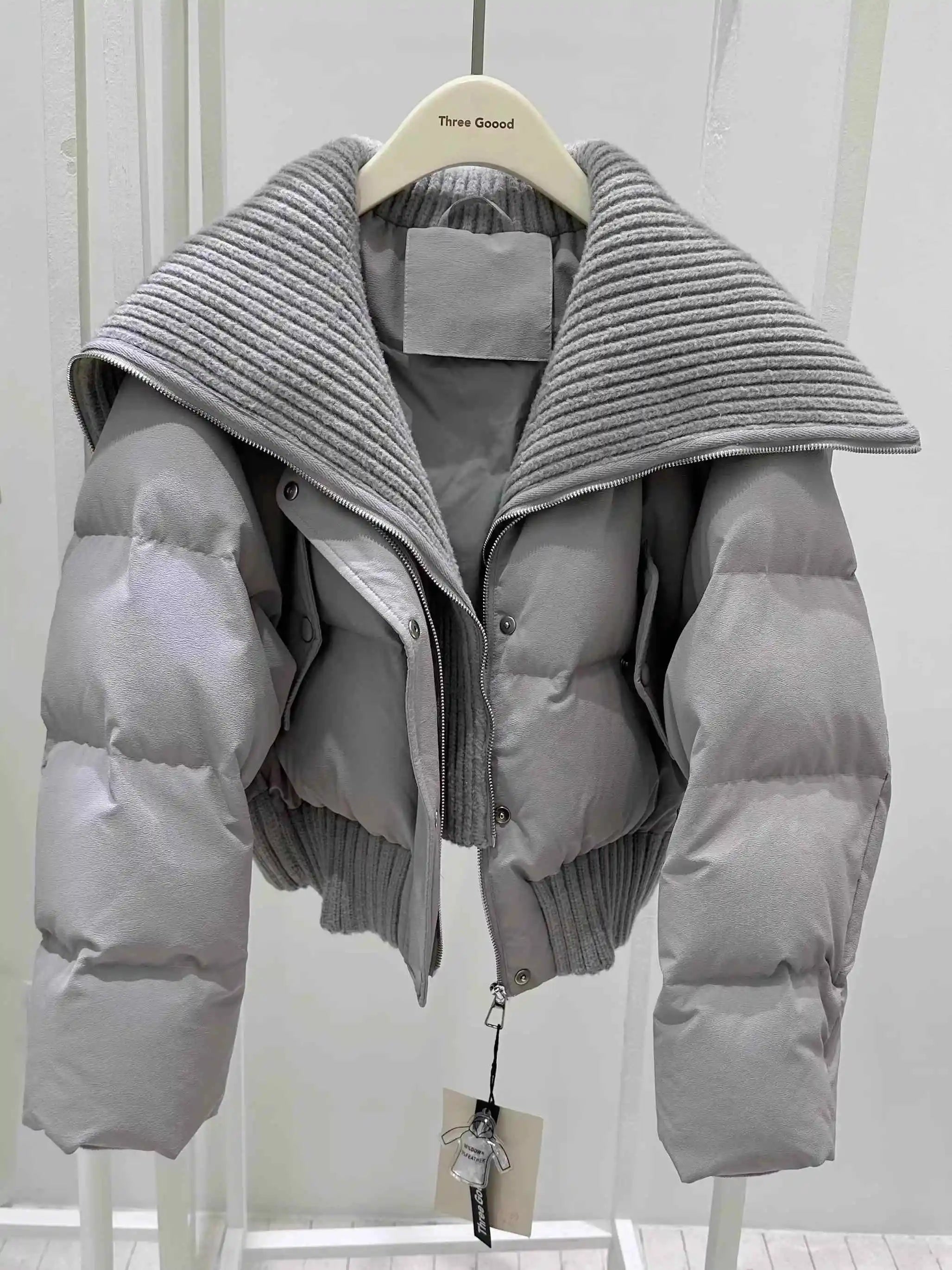 Women’s Short Down Jacket, High Waist Zipper Puffer Coat for Winter Casual Wear