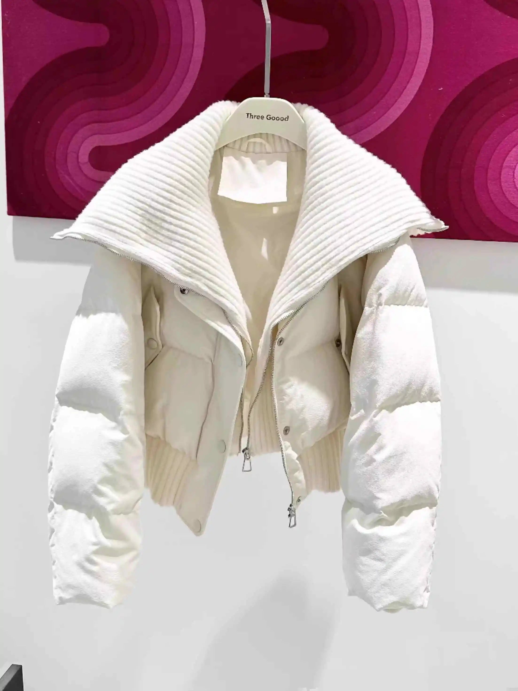 Women’s Short Down Jacket, High Waist Zipper Puffer Coat for Winter Casual Wear