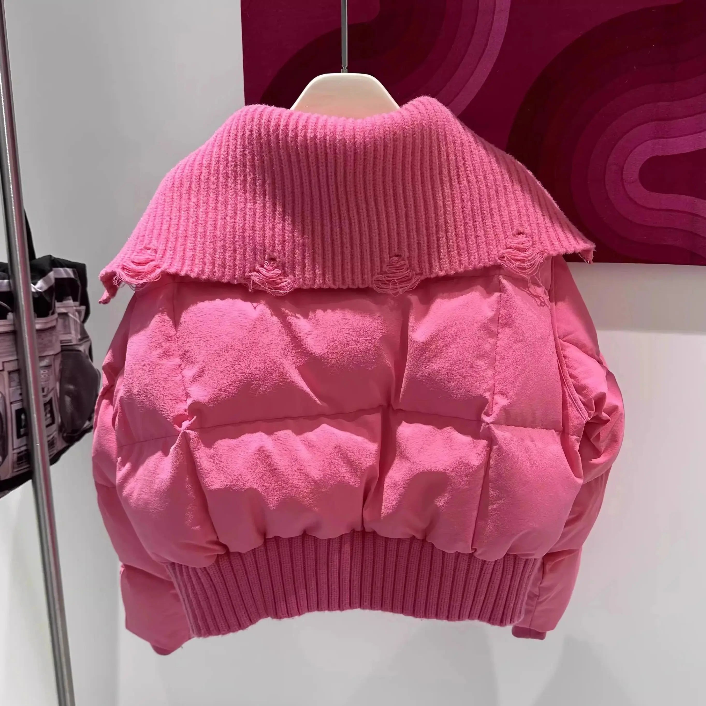 Women’s Short Down Jacket, High Waist Zipper Puffer Coat for Winter Casual Wear