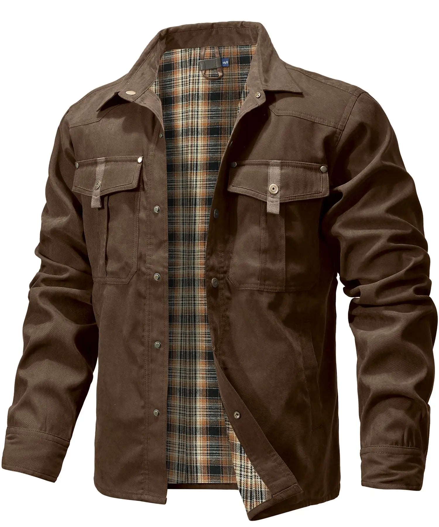 Men’s Flannel Lined Shacket Casual Snap Button Overshirt Western Cowboy Style Top