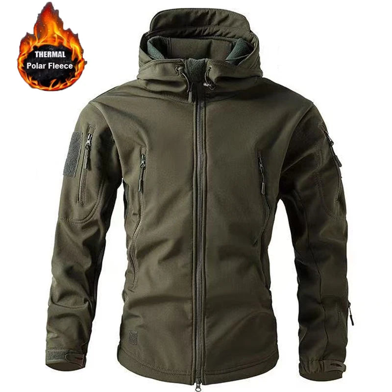 Men’s Winter Fleece Tactical Outdoor Jacket Hooded Warm Camping Hiking Hunting Coat