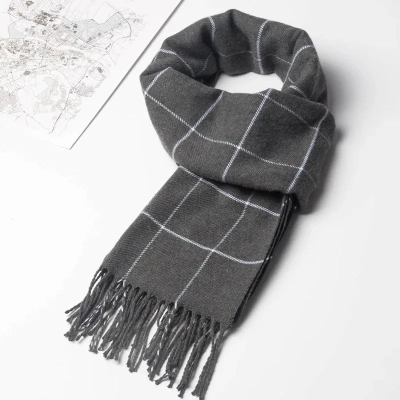 2023 Winter Men’s Scarf – Warm Cashmere Pashmina with Tassels, Casual & Business