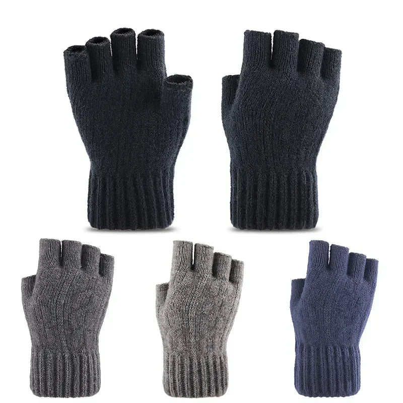 Half-Finger Winter Gloves for Men – Warm Knitted Driving & Cycling