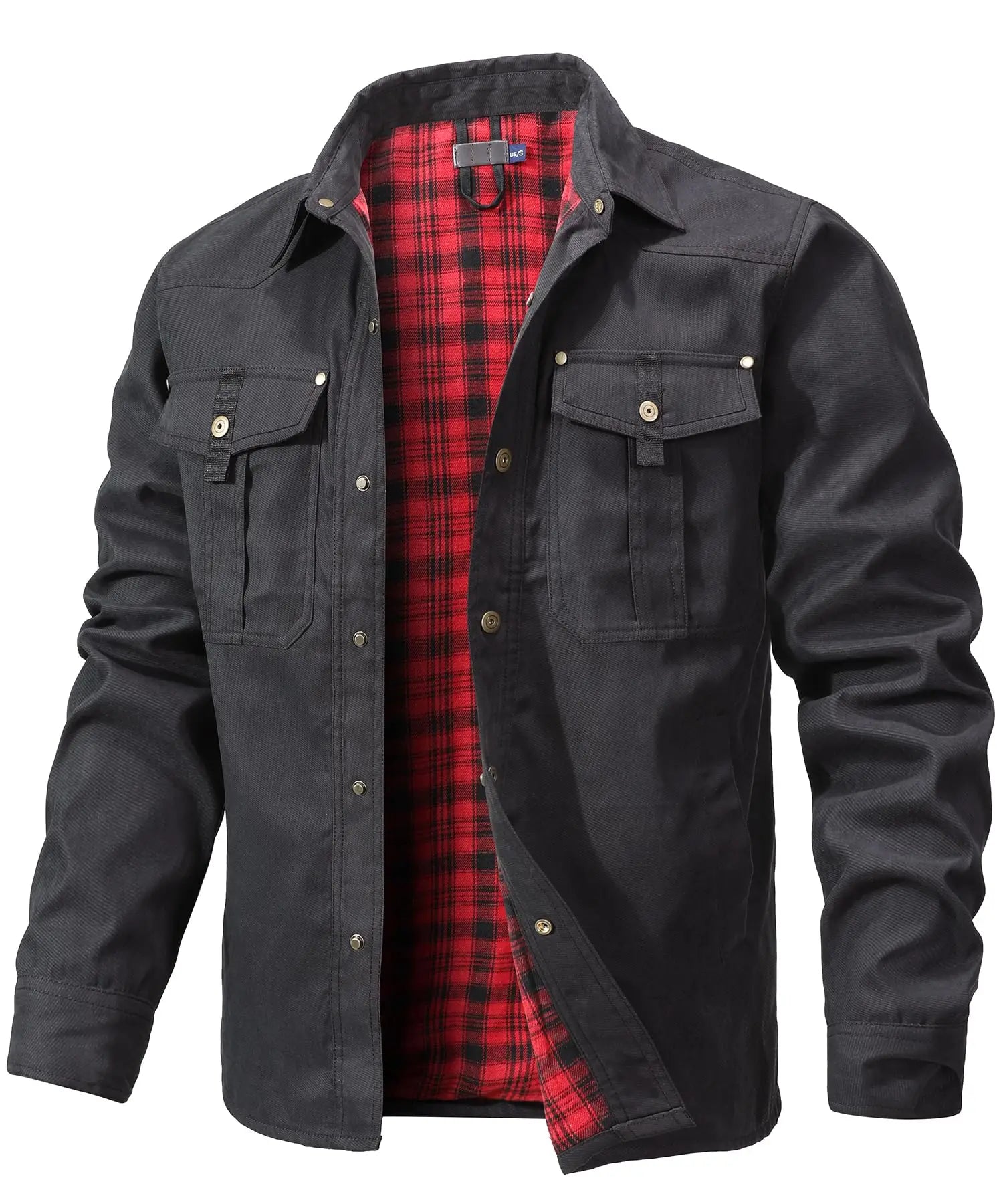 Men’s Flannel Lined Shacket Casual Snap Button Overshirt Western Cowboy Style Top