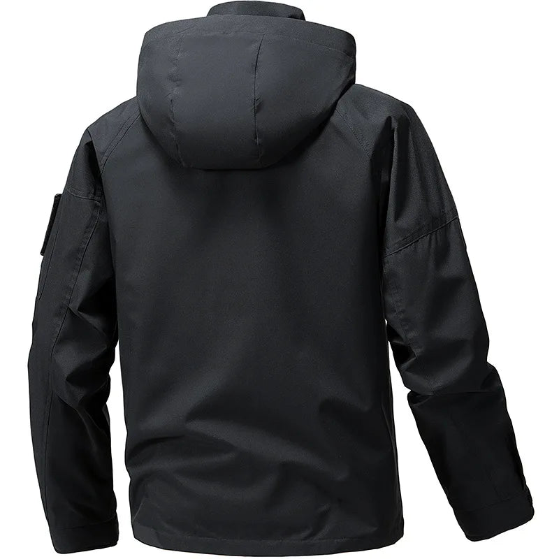 Men’s Waterproof Cargo Windbreaker Hooded Military Motorcycle Outdoor Jacket