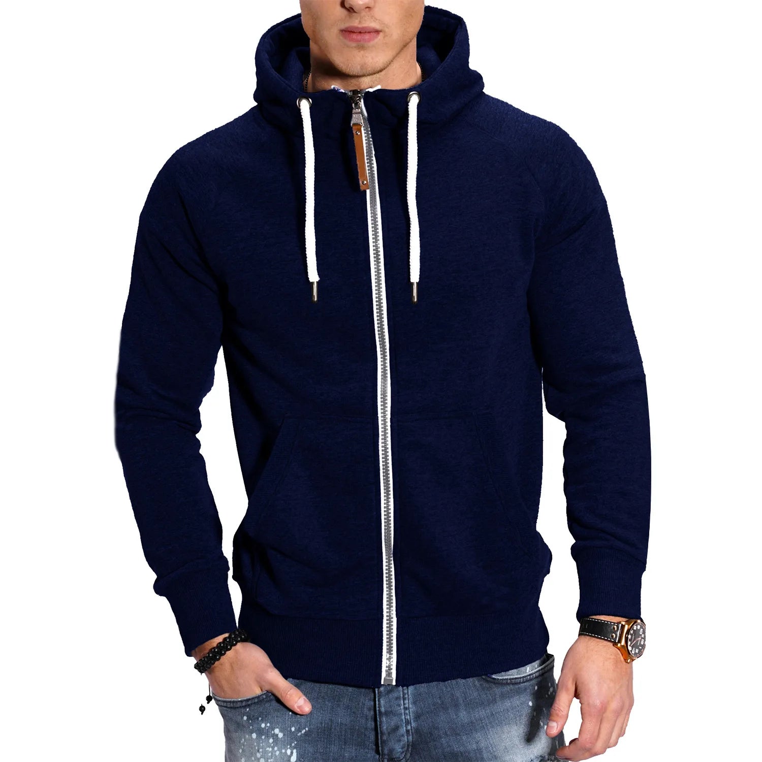 Men’s Hooded Zipper Sweatshirt, Long Sleeve Pullover High Neck Jacket Coat Black