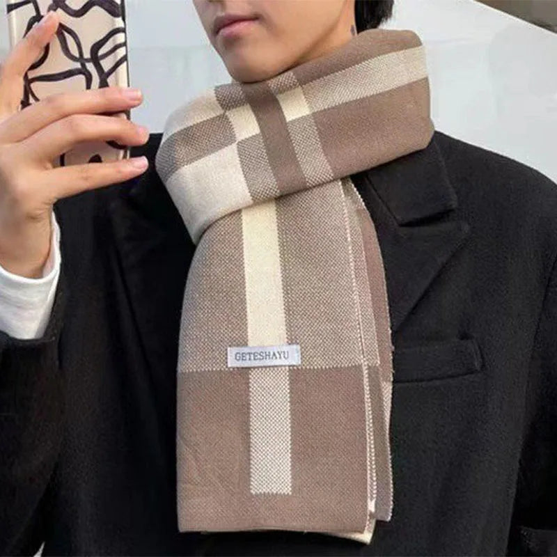 Men’s Winter Scarf – Warm Knit Patchwork Neckerchief & Shawl Wr
