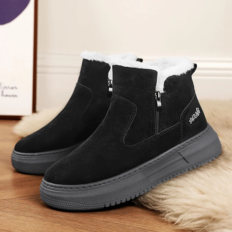Men’s Winter Ankle Snow Boots Thick Sole Warm Outdoor High-Top Cotton Shoes