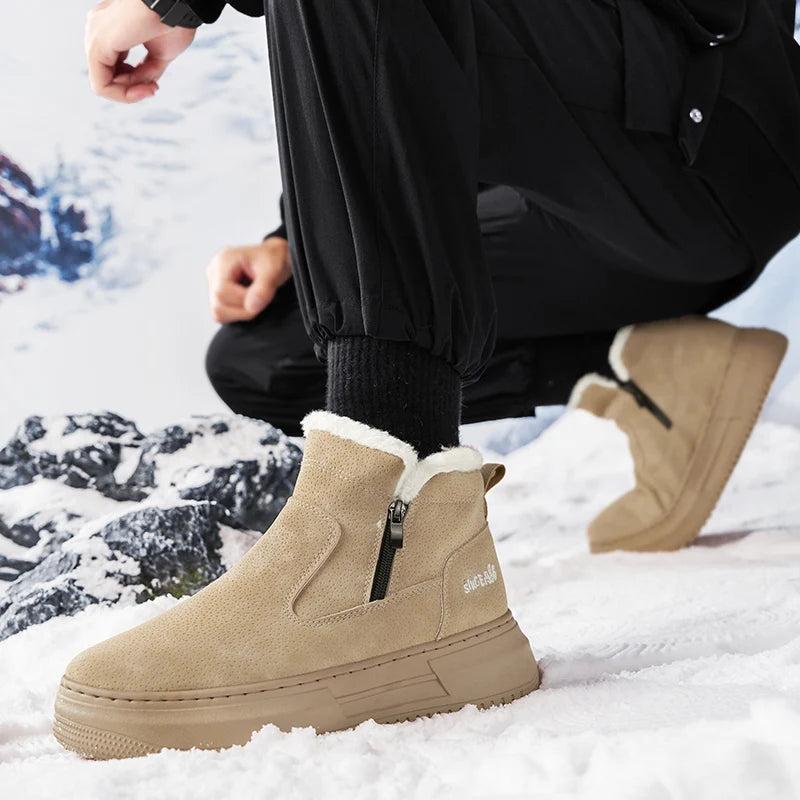 Men’s Winter Ankle Snow Boots Thick Sole Warm Outdoor High-Top Cotton Shoes