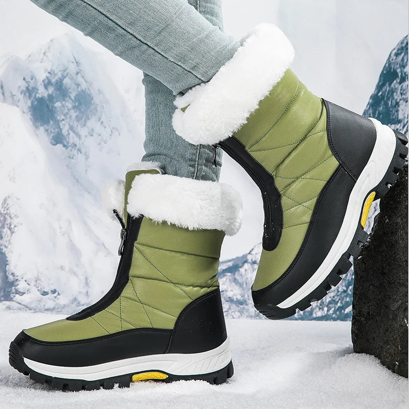 Women’s Winter Snow Boots, Thick-Soled Plush-Lined Waterproof High-Cut Outdoor Shoes